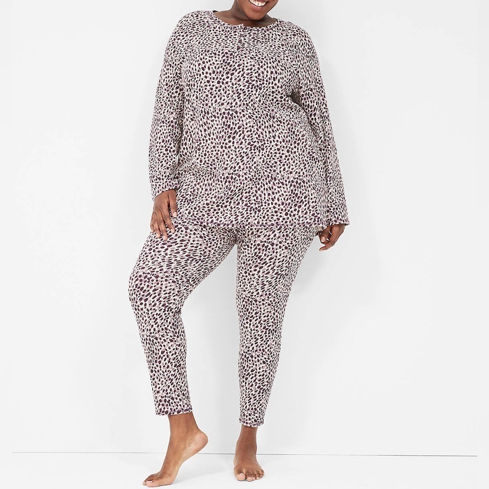 NWT Sleep by Cacique Lane Bryant Thermal Pajama Set - Modern Animal Print